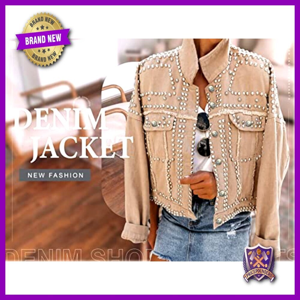 Long Sleeve Studded Denim Jacket Western Chic Loose Fit Y2K Retro - Picture 6 of 7